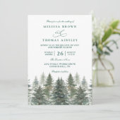 Invitation Arbres Pin Forêt Rustique Élégant Code QR Mariage (Debout devant)