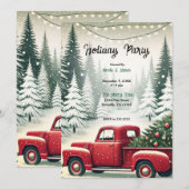 Invitation Arbres pins rustiques Camion rouge d'hiver Fête de (Devant / Derrière)