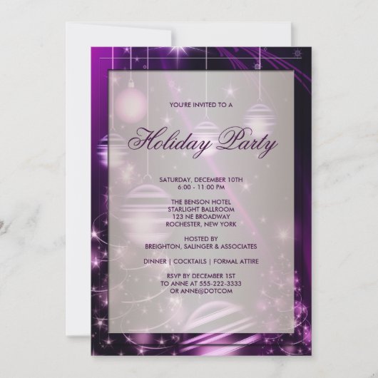 Invitation Arbres pourpres et ornements de Noël Fête (Devant)