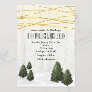 Invitation Arbres Roux de Pins Mariage d'Hiver Décembre Neige