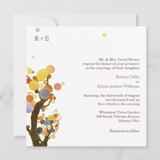 Invitation Arbres rustiques Mariage rural moderne (Devant)