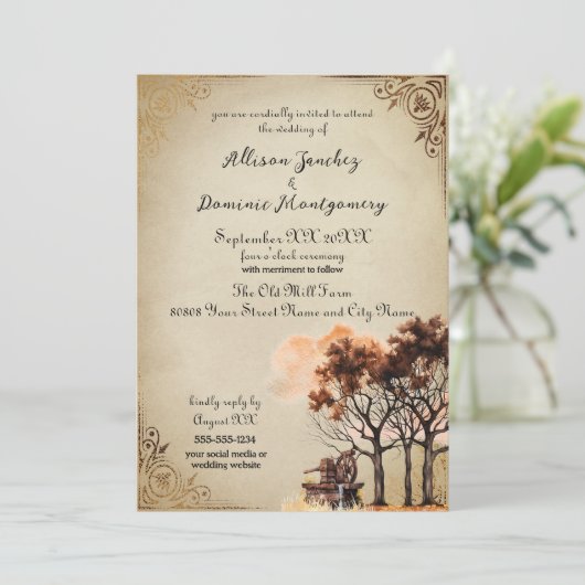 Invitation Arbres rustiques Romantique Mariage d'automne (Debout devant)