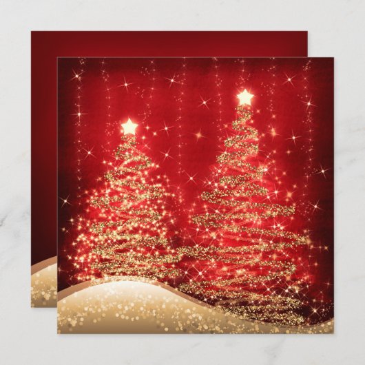 Invitation Arbres scintillants de Noël élégants en rouge (Devant / Derrière)