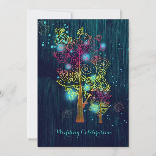 Invitation Arbres spiraux Glitzy Forest Blue Mariage (Devant)