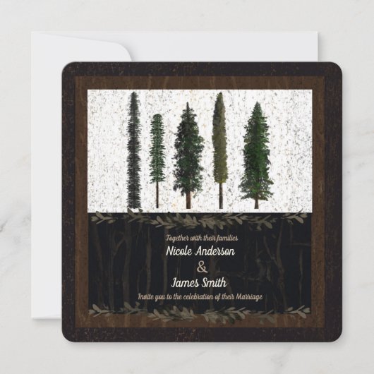 Invitation Arbres verts de forêt Mariage boisé rustique (Devant)