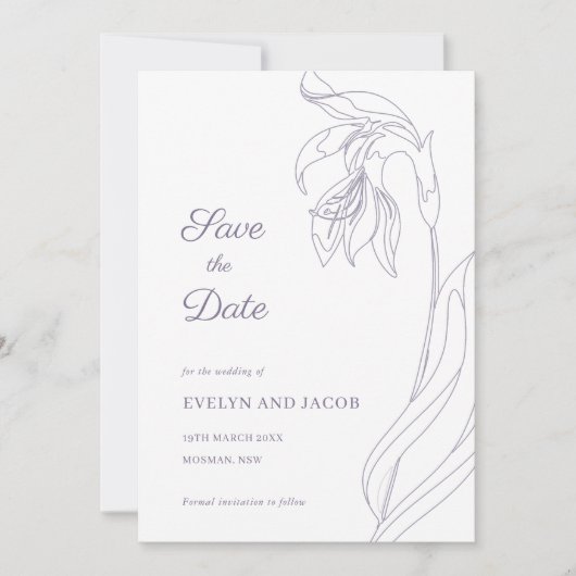 Invitation Arc à fleurs Line Art Lavender Enregistrer la date (Devant)