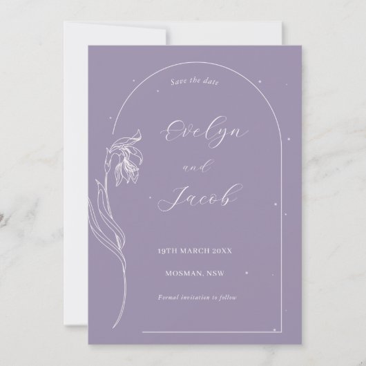 Invitation Arc à fleurs Line Art Lavender Enregistrer la date (Devant)