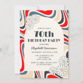 Invitation Arc à fleurs rétro gris gris rouge Anniversaire (Devant)