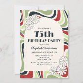 Invitation Arc à fleurs rétro vert rouge rouge noir Anniversa (Devant)