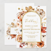 Invitation Arc à huile d'or Chute Citrouille Floral Mariage r (Devant / Derrière)