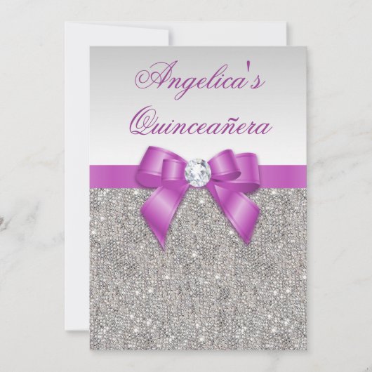 Invitation Arc argenté de paillettes de Quinceañera (Devant)