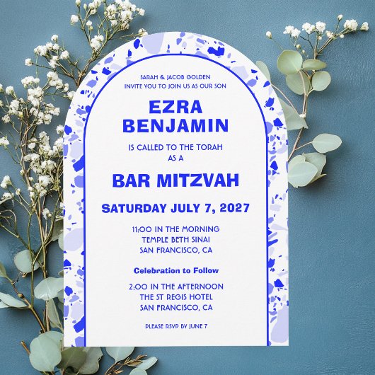 Invitation Arc Bat mitzvah Terrazzo Dessiné À La Main