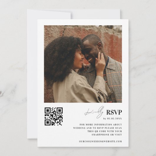 Invitation Arc blanc moderne 2 Photos Minimal QR Code Mariage (Dos)