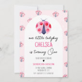Invitation Arc blanc moderne Pink Ladybug 1er anniversaire (Devant)