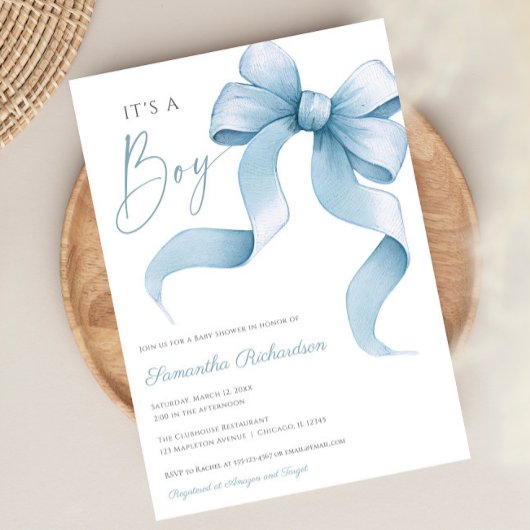 Invitation Arc bleu aquarelle C'est un baby shower garçon