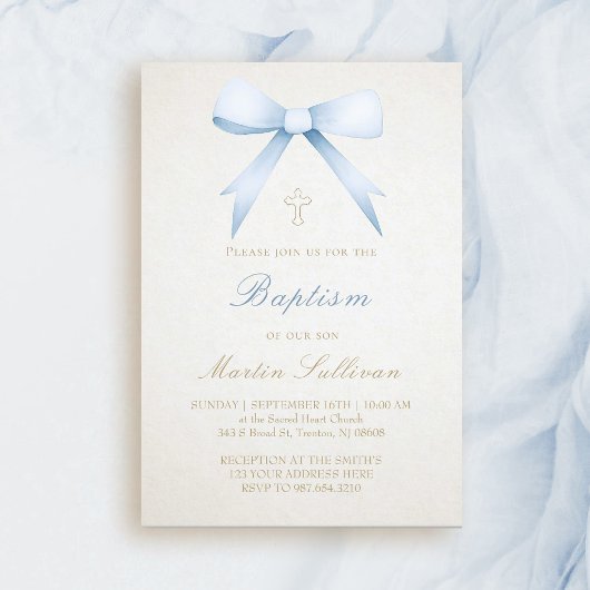 Invitation arc bleu aquarelle sur arrière - plan beige| Baptê