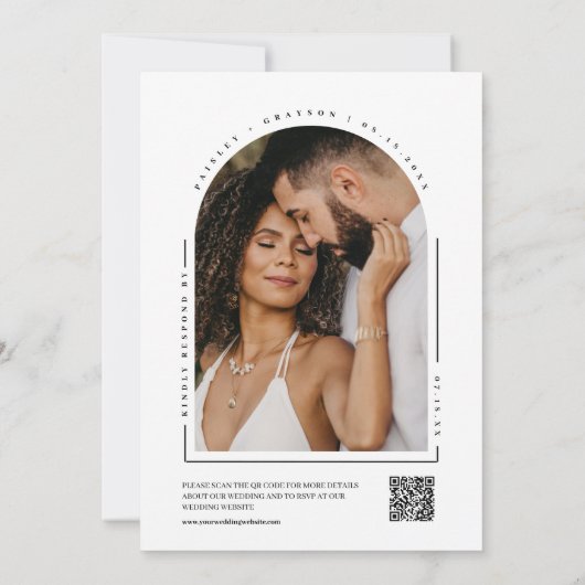 Invitation Arc bleu bleu foncé moderne Mariage de code QR (Dos)