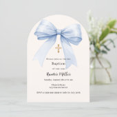 Invitation Arc bleu crème garçon Baptême (Debout devant)