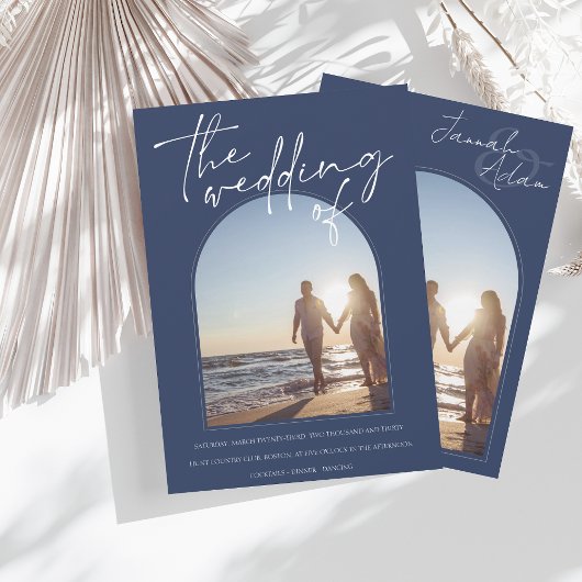 Invitation Arc bleu de la marine moderne Mariage photo initia