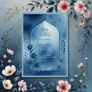 Invitation Arc bleu Dusty Mariage floral Enregistrer la date