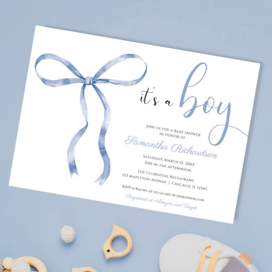 Invitation Arc bleu élégant aquarelle garçon baby shower