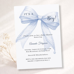 Invitation Arc bleu élégant perles garçon Baby Shower