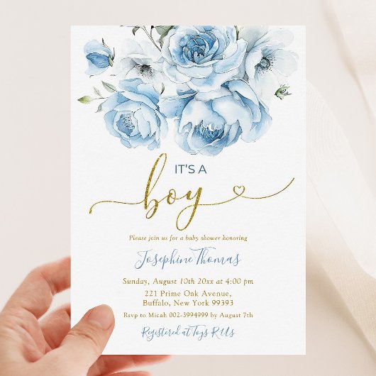 Invitation Arc bleu floral Dusty C'est un Baby shower garçon