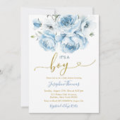 Invitation Arc bleu floral Dusty C'est un Baby shower garçon (Devant)
