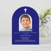 Invitation Arc bleu marine photo garçon Première communion (Debout devant)