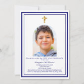 Invitation Arc bleu marine photo garçon Première communion (Devant)