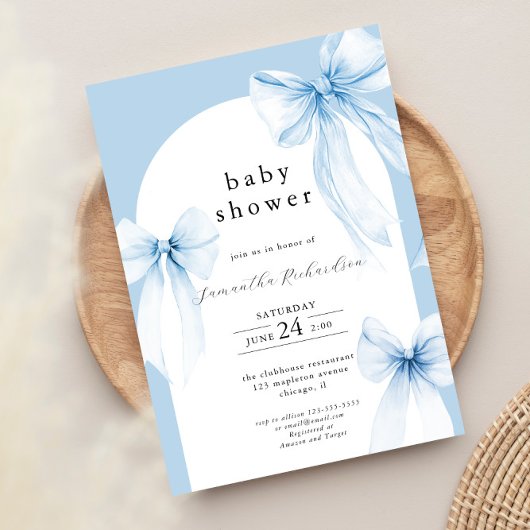 Invitation Arc bleu moderne arche garçon baby shower saupoudr