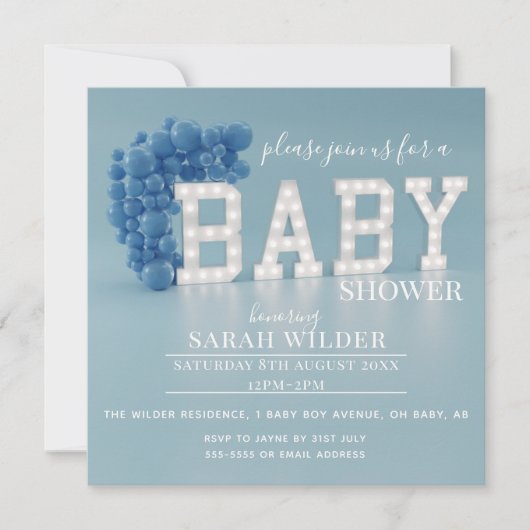 Invitation Arc bleu moderne Balloon Bébé Garçon Douche (Devant)