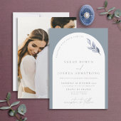 Invitation Arc Bleu Moderne Dusty Mariage Photo Botanique Inv