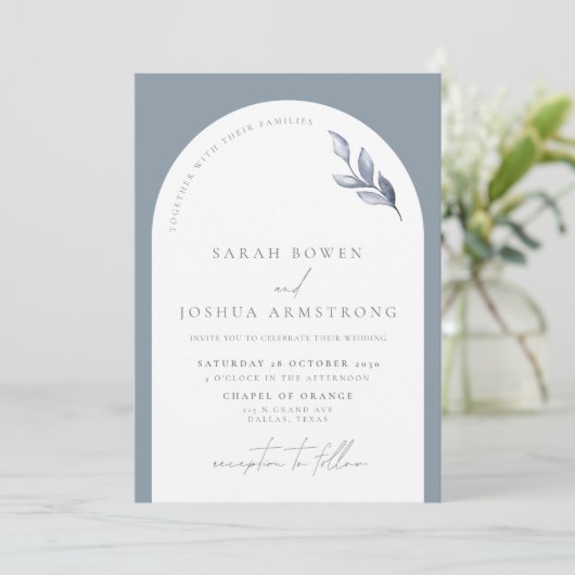 Invitation Arc Bleu Moderne Mariage Script Botanique En (Debout devant)