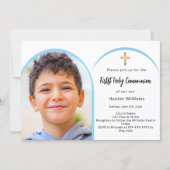 Invitation Arc bleu photo garçon croiser Première communion (Devant)