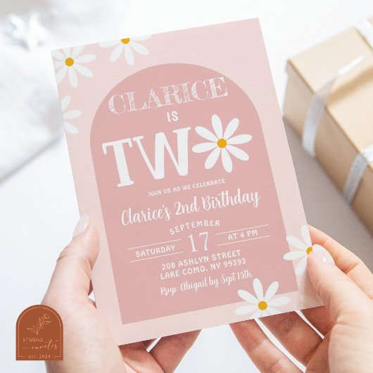 Invitation Arc Bohème Rose Fleur 2ème Anniversaire