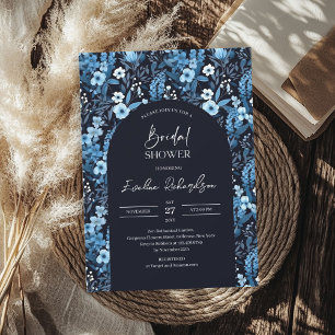 Invitation Arc Boho aquarelle marine et fleurs sauvages blanc
