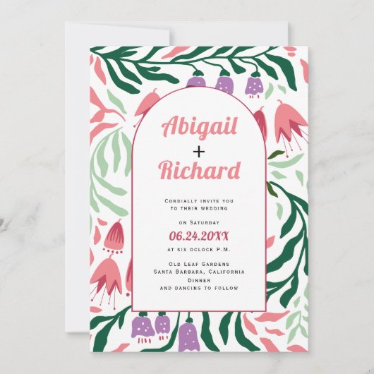 Invitation Arc Boho avec branches rétro et fleurs mariage (Devant)