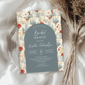 Invitation Arc Boho bleu poussiéreux et fleurs sauvages borde
