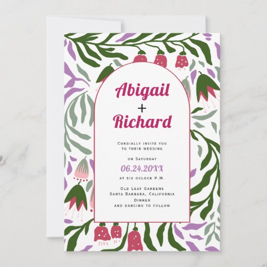 Invitation Arc Boho branches rétro et fleurs mariage (Devant)