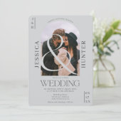 Invitation Arc boho moderne 2 photos gris clair mariage (Debout devant)