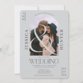 Invitation Arc boho moderne 2 photos gris clair mariage (Devant)