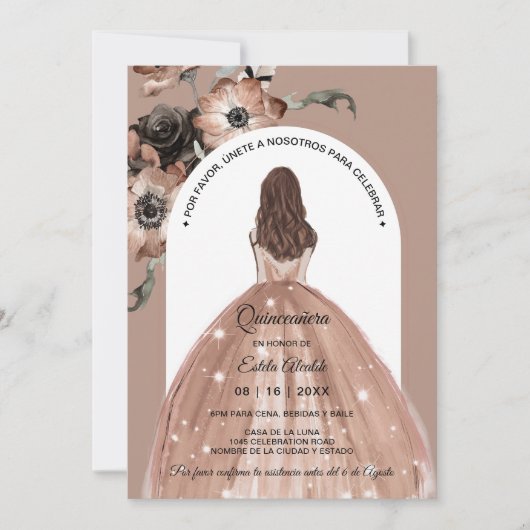 Invitation Arc Boho rose Floral Quinceañera (Devant)