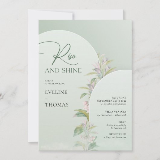 Invitation Arc Boho verdure florale blush Monter et briller (Devant)