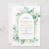 Invitation Arc Boho vert Eucalyptus Mariage or vert (Devant)