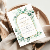 Invitation Arc Boho vert Eucalyptus Mariage or vert