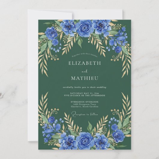 Invitation Arc botanique Deep Blue pour mariage (Devant)