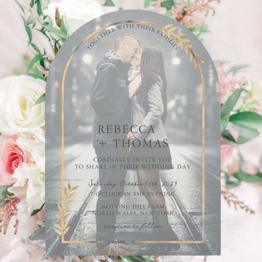 Invitation Arc botanique d'or Faux Vellum Mariage photo