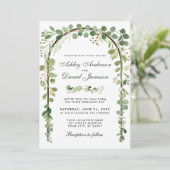Invitation Arc botanique mariage Eucalyptus vert bois (Debout devant)