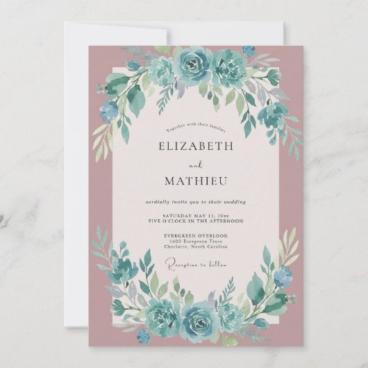 Invitation Arc botanique sarcelle Fleurir Mariage (Devant)